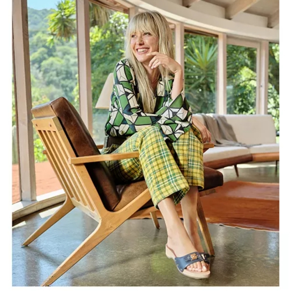 Dr. Scholl's Black and Gold Mules with Wooden Footbed